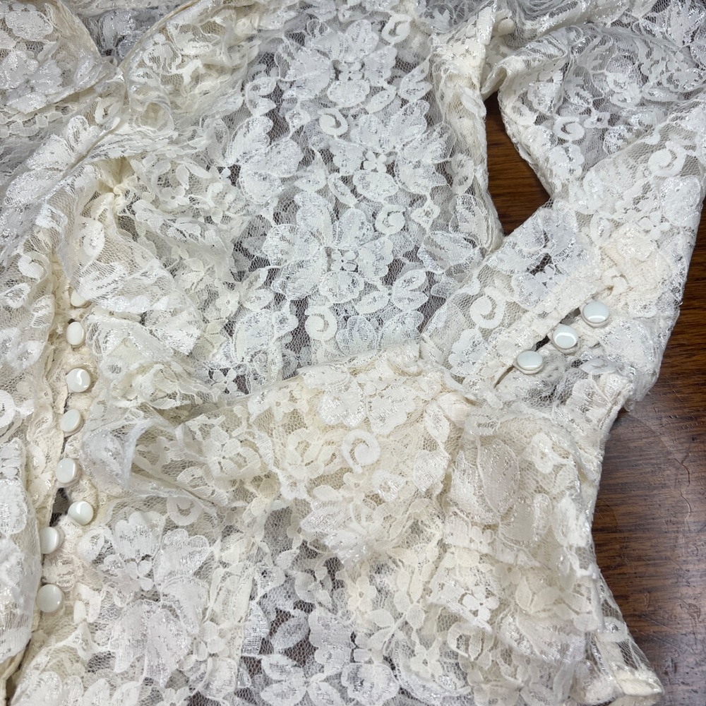 Lace Ruffle Floral Button down rancho estancia M - Picture 8 of 14